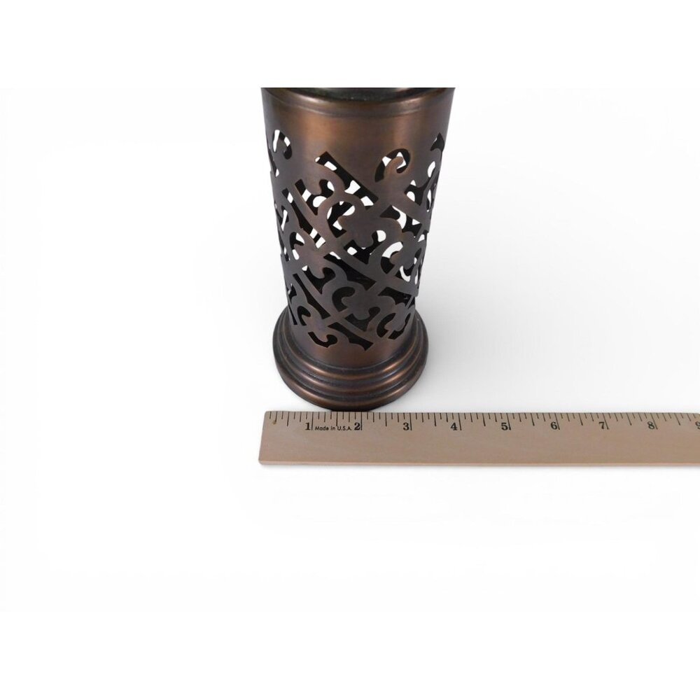 Brown Metal Moroccan Candle Holder Geometric Cutout Medium Table Decor Lantern - Picture 3 of 7